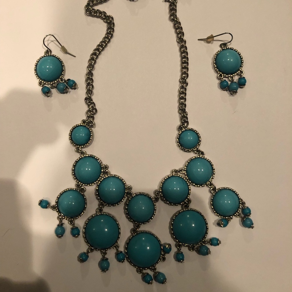 Jewelry: Blue Statement Earrings and Necklace Set